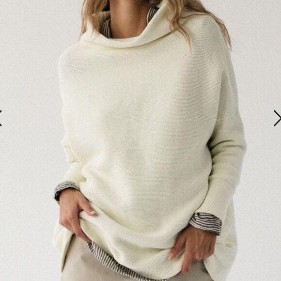 NWOT Free People Ottoman Slouchy Tunic Sweater Ivory Cream Ribbed Long Sleeves - Picture 6 of 14